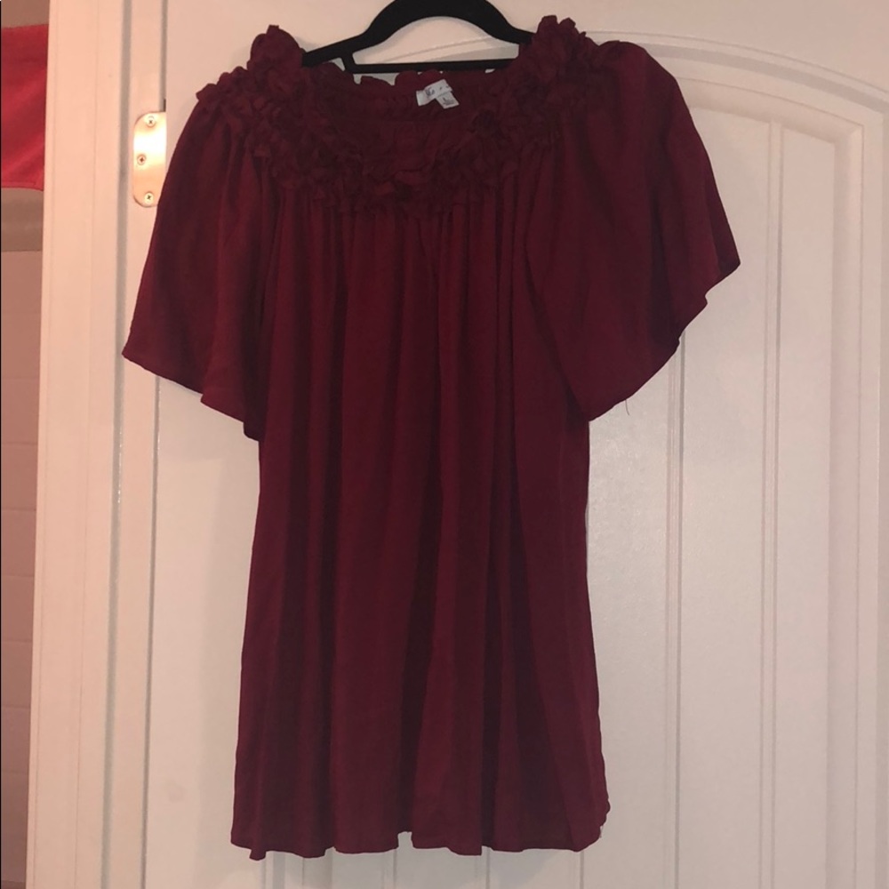 She and Sky Maroon OTS Blouse